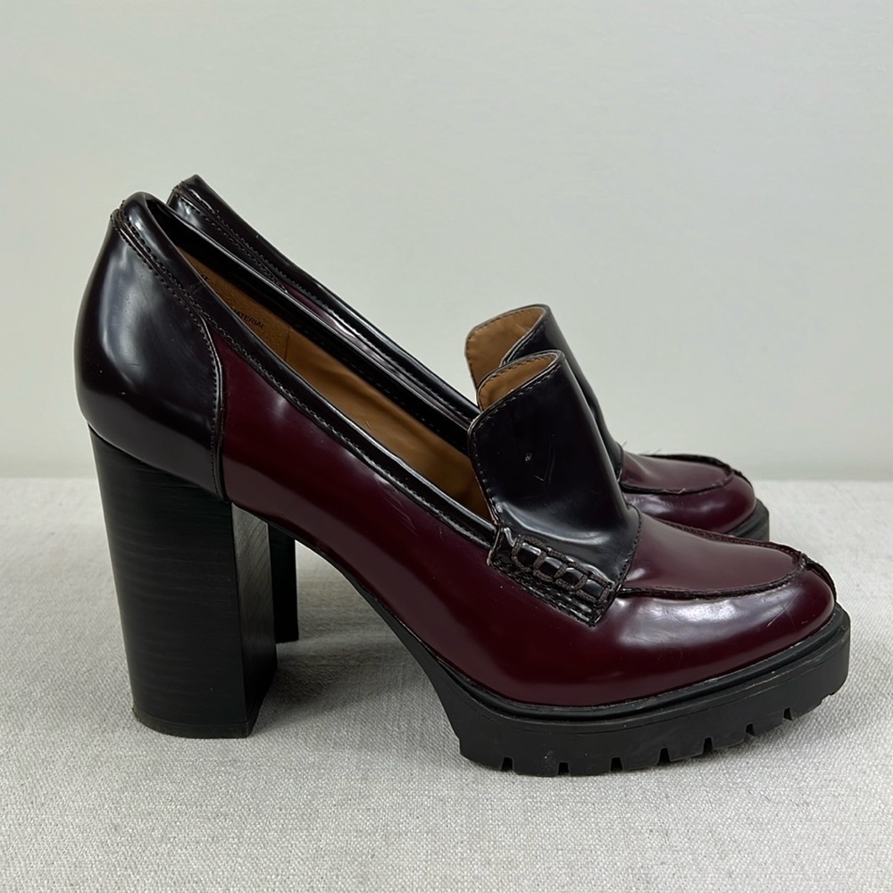 Nine West Burgundy Block Heel Loafers